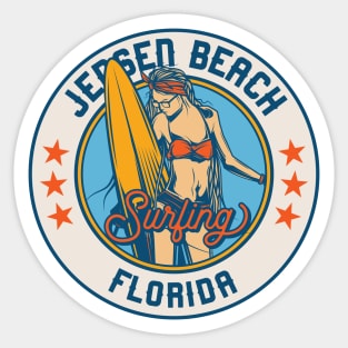 Vintage Surfing Badge for Jensen Beach, Florida Sticker